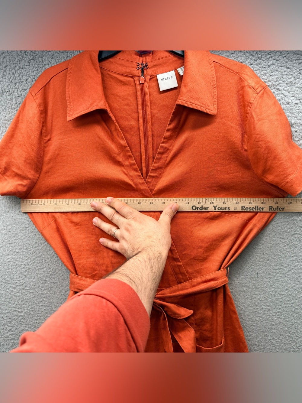 Anthropologie Maeve Colette Wide Leg One Piece Jumpsuit Orange Belted Women’s 16 - Picture 4 of 15